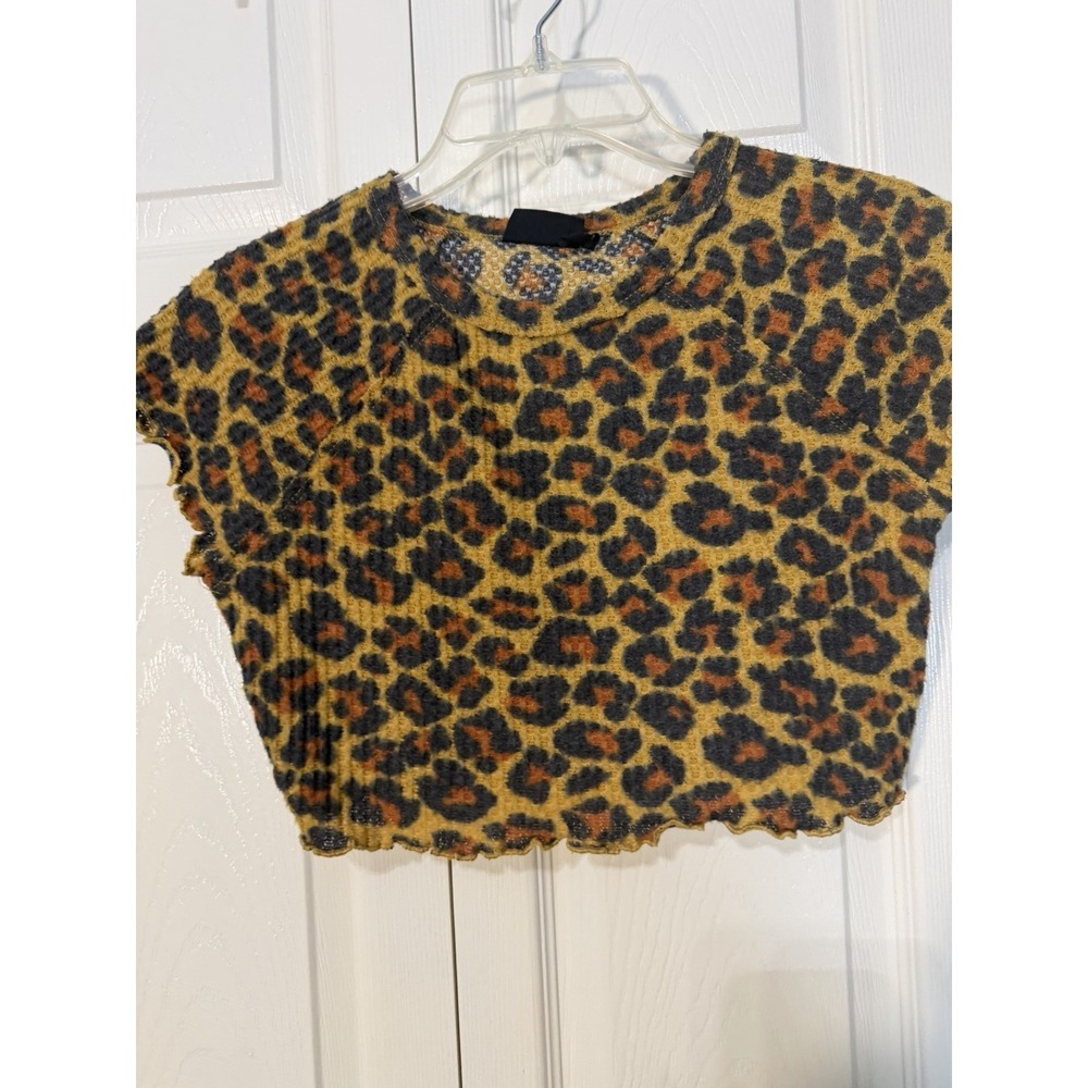 Urban Outfitters Small Out From Under Leopard Animal Print Crop Top Ruffle Hem